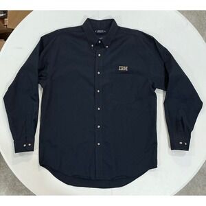 VTG 90s Swingster IBM Tech Button Down Shirt Mens‎ L Navy Blue Cotton Office